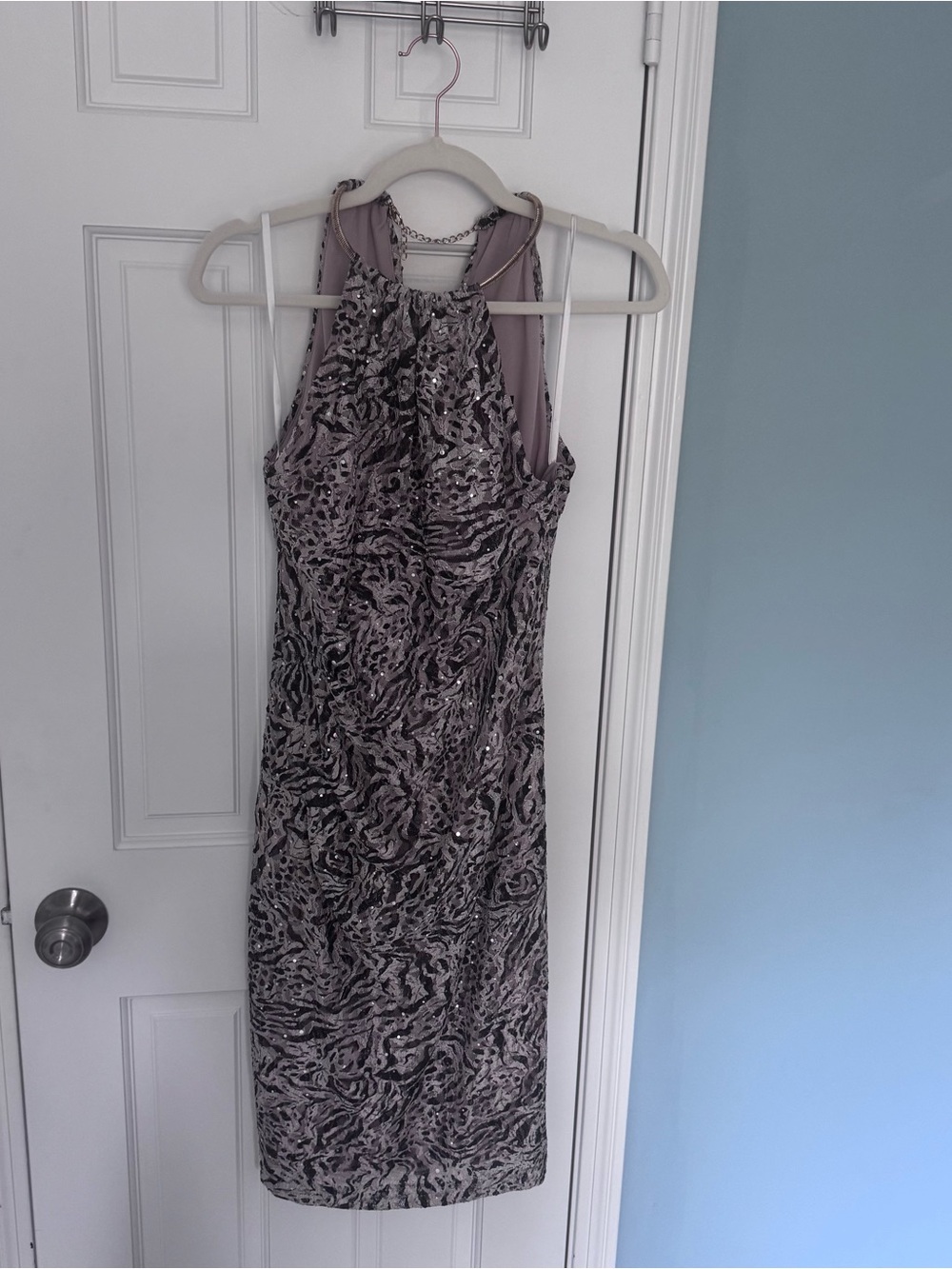 Xscape brown and tan Sequin Halter Midi Dress animal print zebra